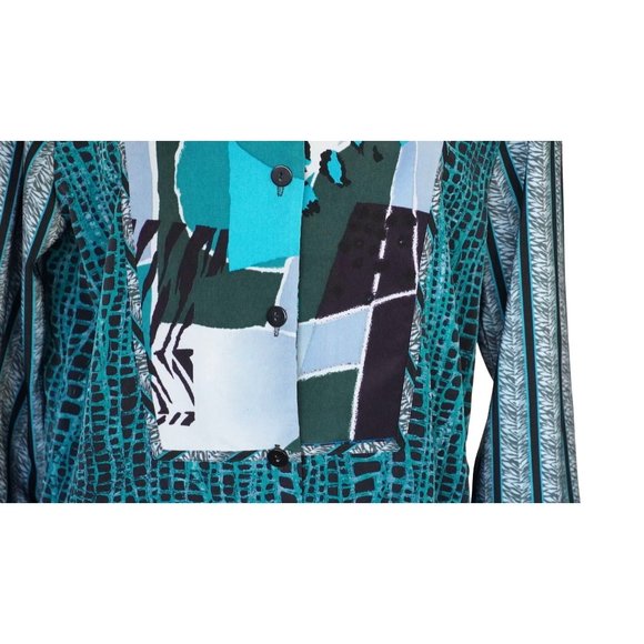 Koos of Course Top Womens Size S Wearable Art Button Up Blouse Teal Black Gray L - Picture 3 of 13